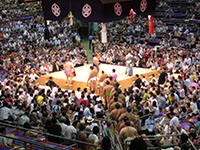 A ring entrance ceremony of sumo wrestlers